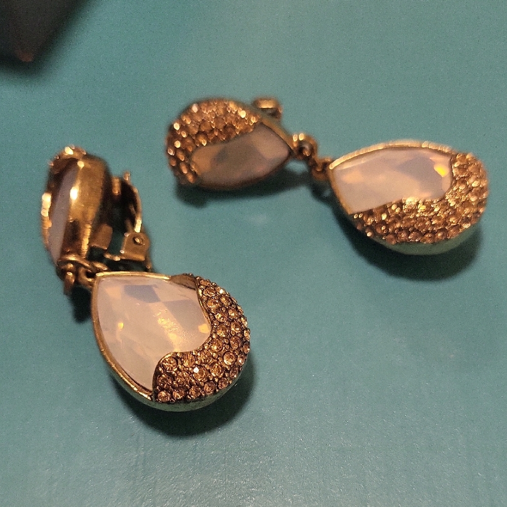 Heidi Daus elegant gold and opalite Clip-on Teardrop Earrings